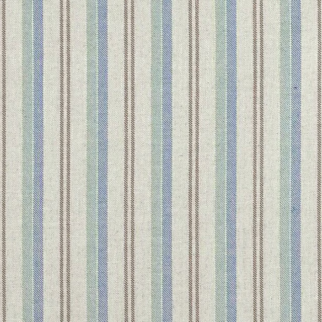 Woven vertical stripes in pale mint, powder blue, ivory and fine charcoal lines