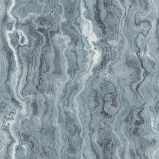 Cool blue-grey fabric with swirling mineral-like marbled lines and pale highlights