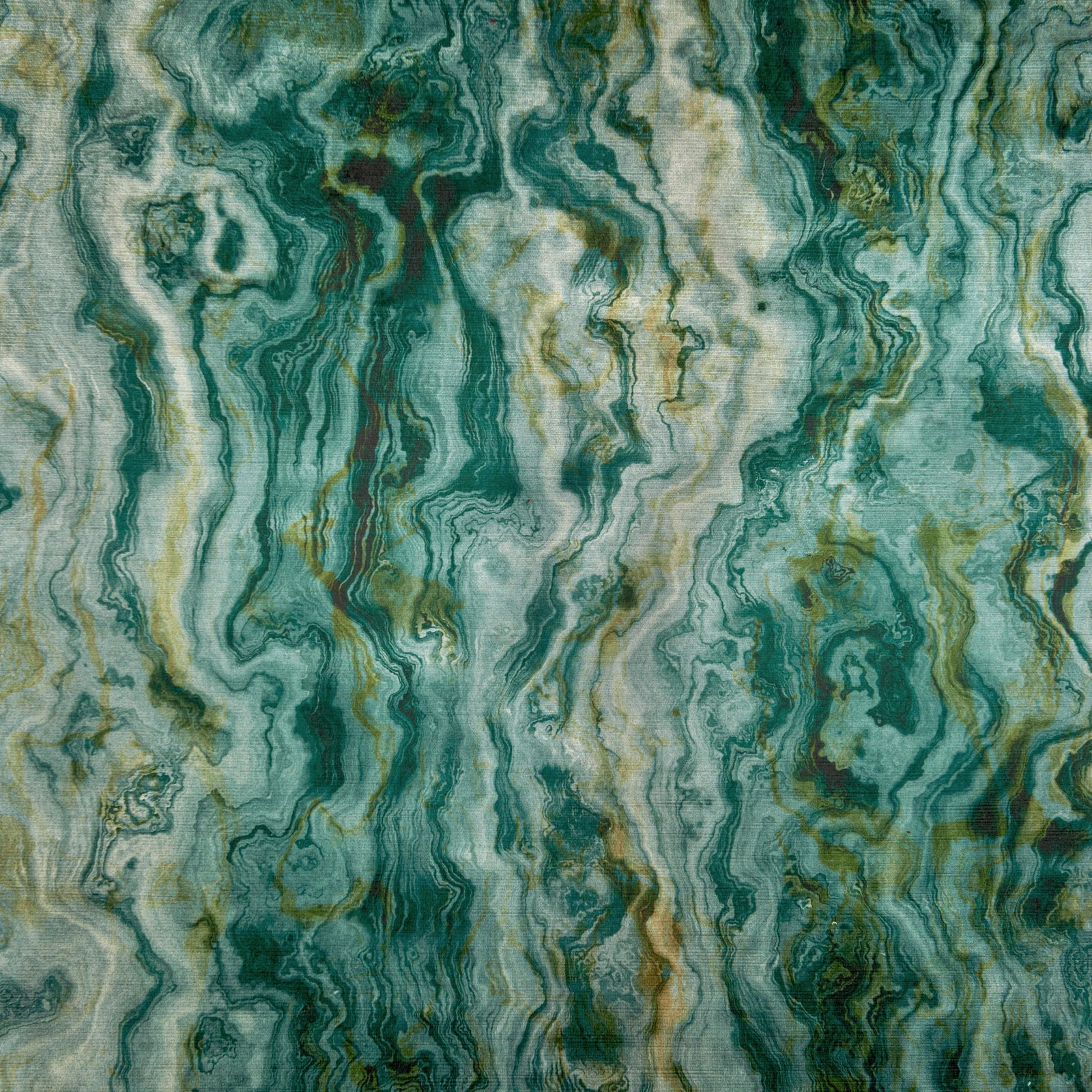 Close-up of teal, sea-green and mineral marbling over a fine vertical weave