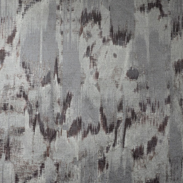 Cool grey woven ground with charcoal and muted brown broken brushstrokes