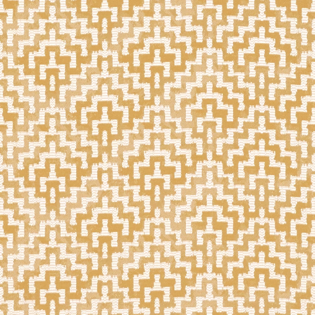 Warm camel and ivory stepped geometric weave with repeating arch motifs