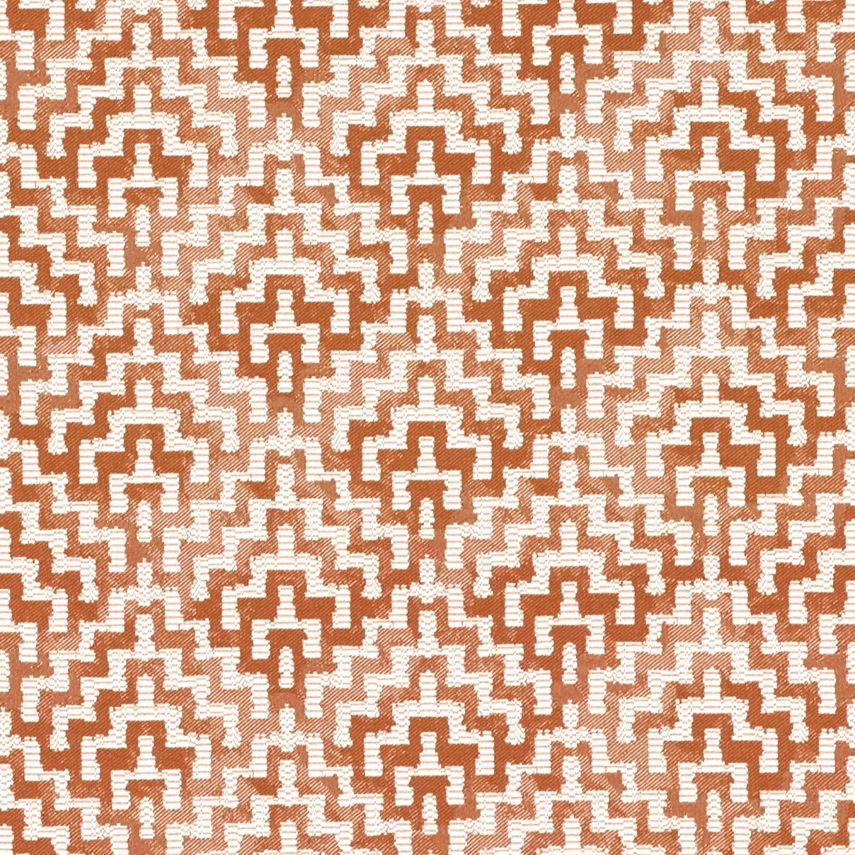Rust and cream stepped geometric weave with repeating arch-like motifs