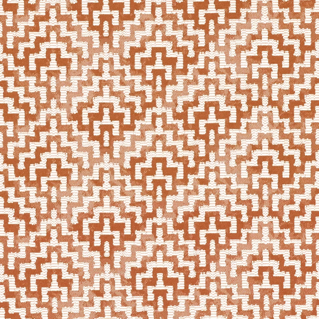 Rust and cream stepped geometric weave with repeating arch-like motifs