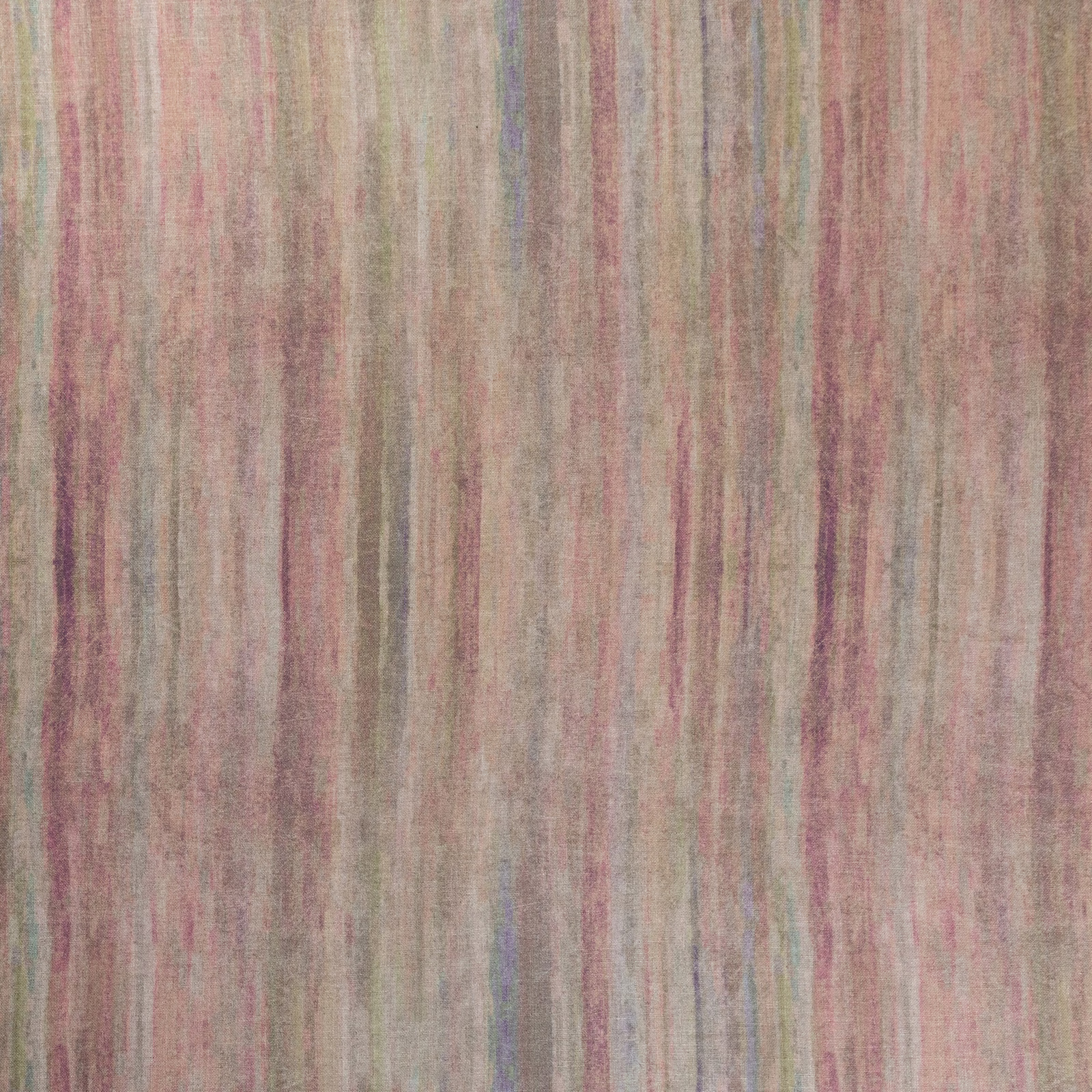 Dusty plum and rose vertical striations with muted sage and blue threads