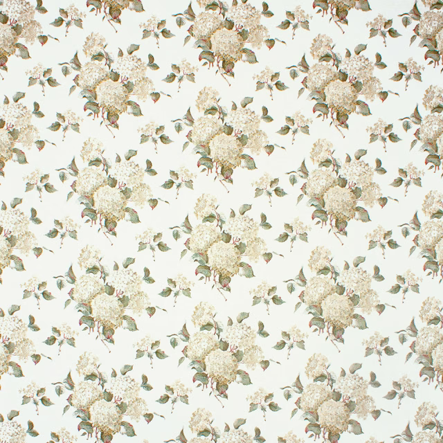 Ivory floral fabric with muted sage, blush and taupe scattered bouquets