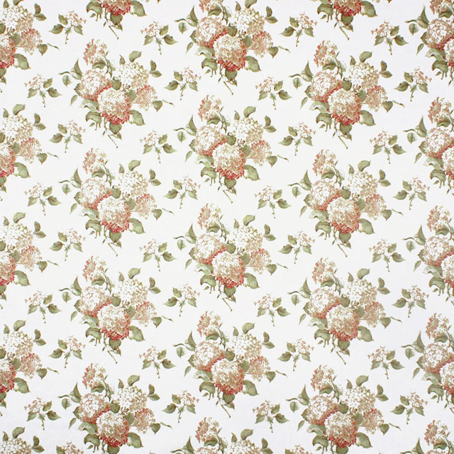 Ivory floral print with dusty coral bouquets and sage-green leaves
