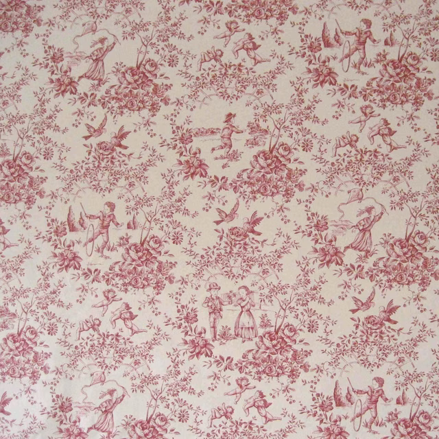 Blush ivory toile with rose pastoral figures, bouquets, birds and trailing foliage
