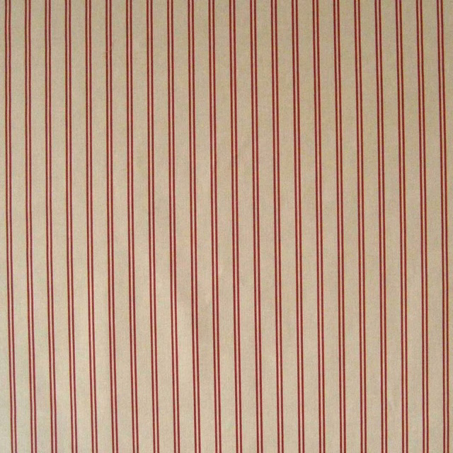 Warm beige textile with fine vertical russet-red pinstripes and subtle woven texture
