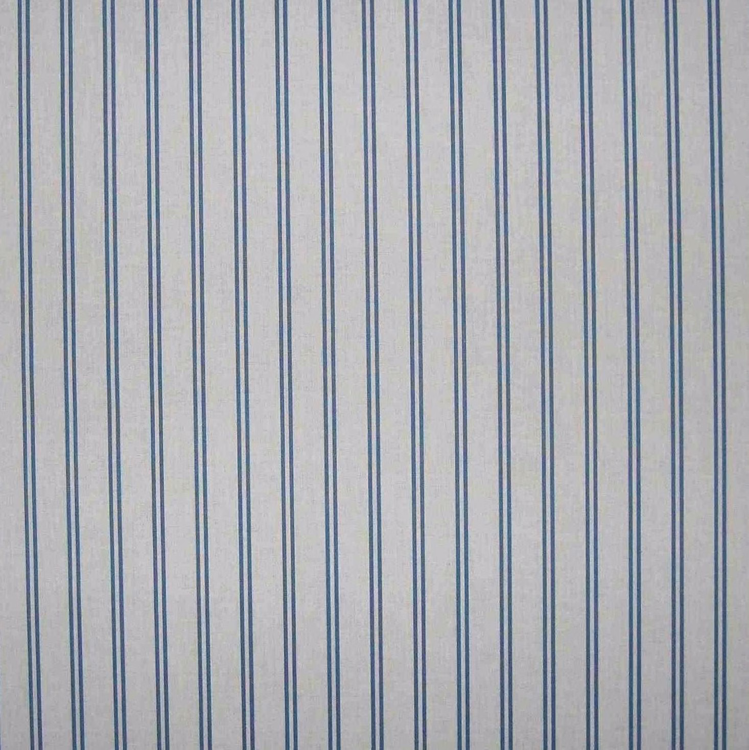 Ivory fabric with closely spaced muted blue vertical stripes and subtle texture