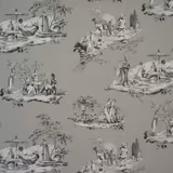 Taupe-grey toile with charcoal pastoral figures, parasols and garden scenes