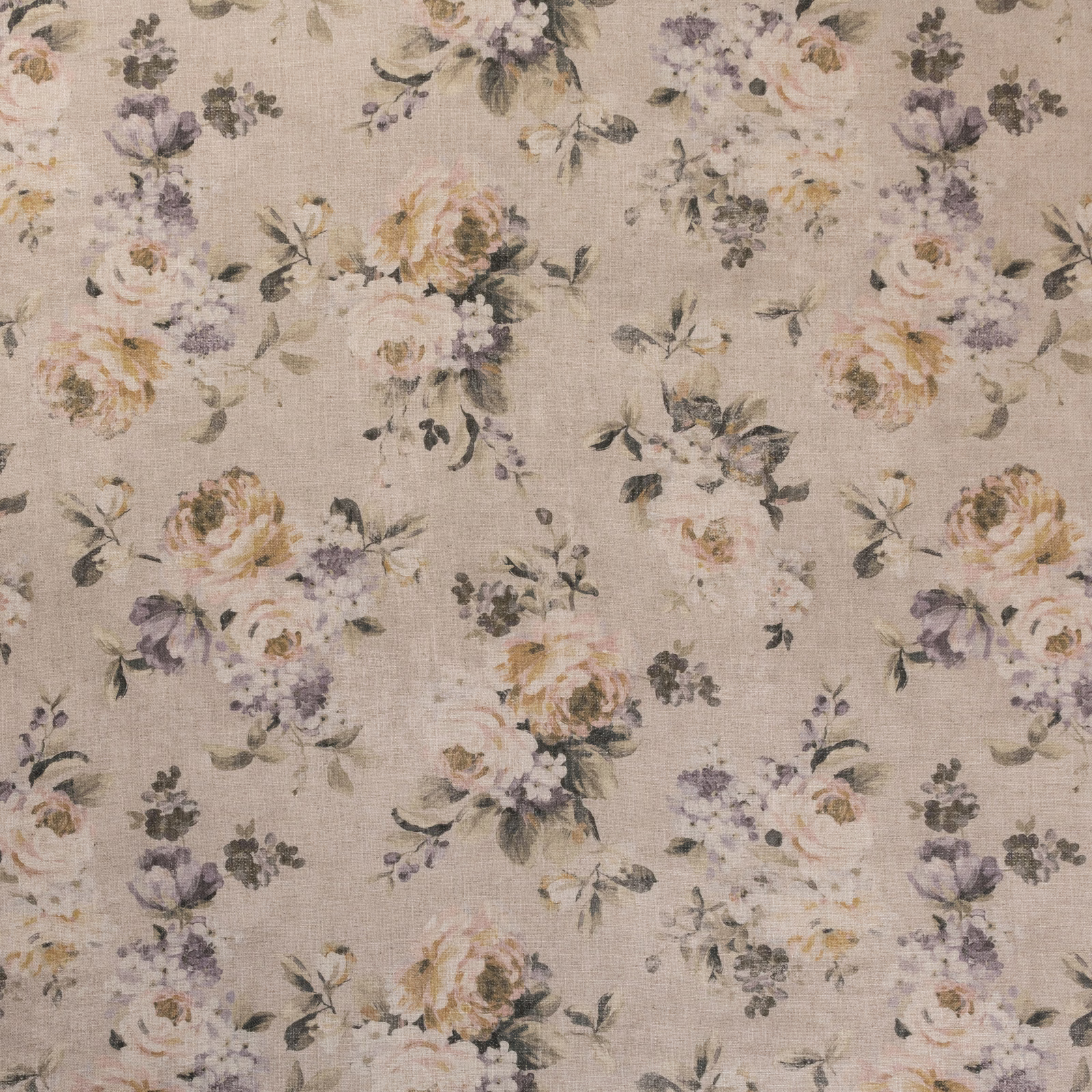 Muted pear beige floral with blush roses, lilac blooms and sage leaves