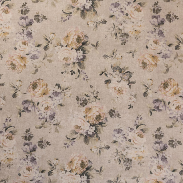 Muted pear beige floral with blush roses, lilac blooms and sage leaves