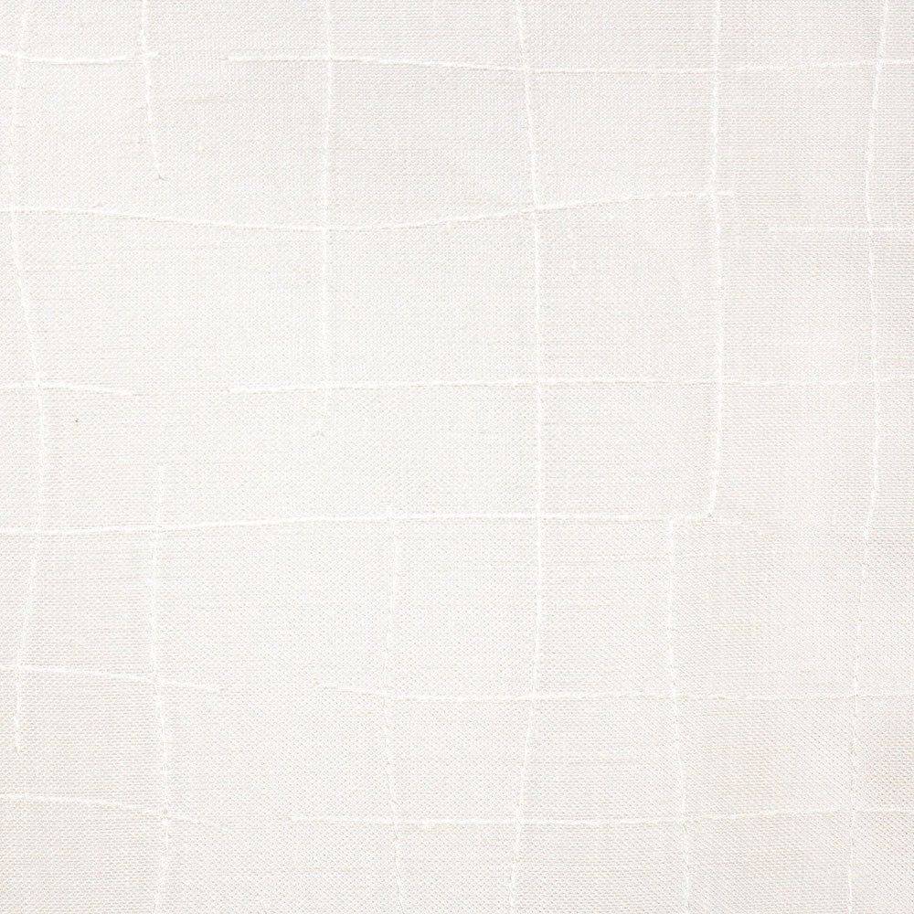 Off-white sheer fabric with a fine weave and softly irregular raised grid lines