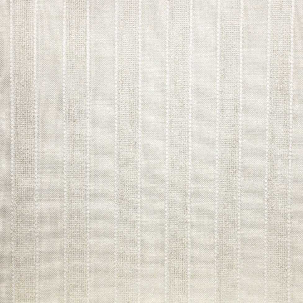 Warm white sheer with alternating vertical textured stripes and a fine woven surface