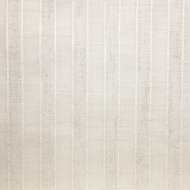 Warm white sheer with alternating vertical textured stripes and a fine woven surface