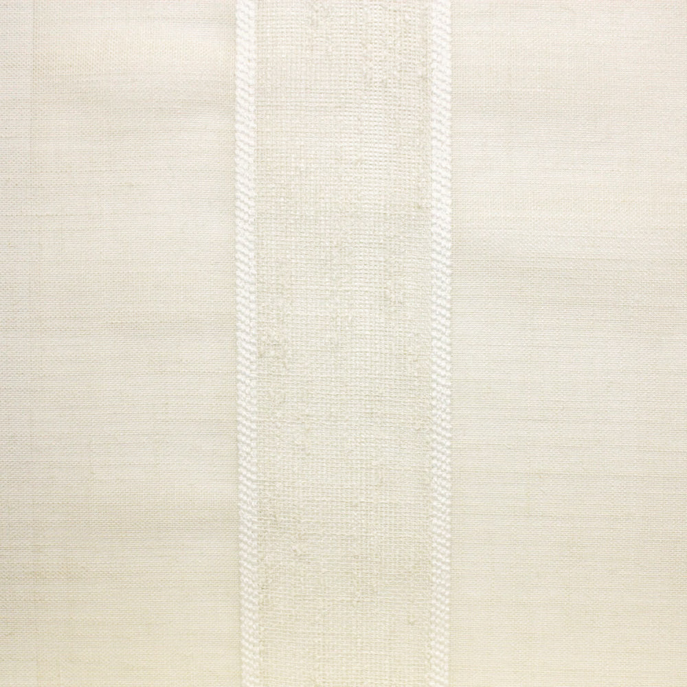 Soft ivory woven fabric with subtle vertical bands and raised stripe borders
