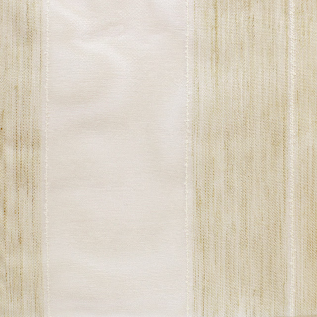 Warm ivory sheer fabric with fine vertical stripes and subtle horizontal slubs