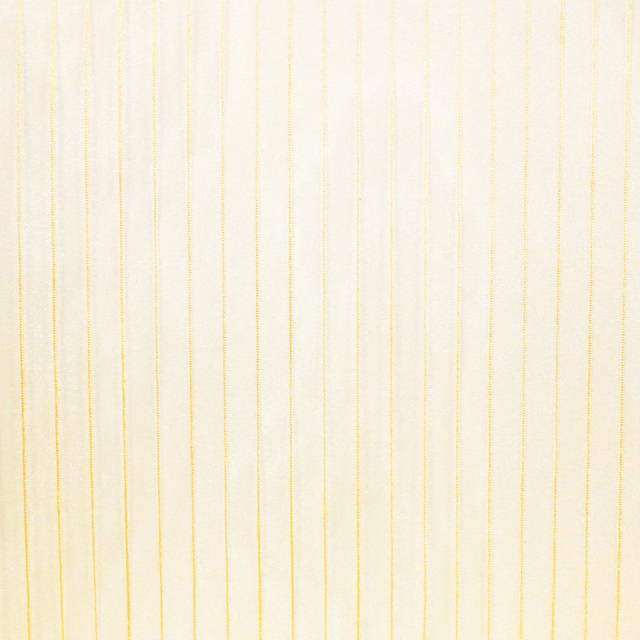 Off-white sheer textile with delicate, uneven pale-yellow vertical pinstripes