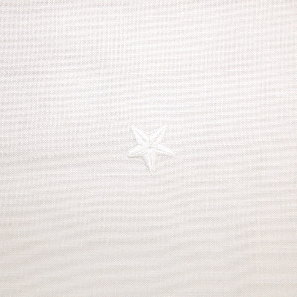White sheer grid weave with a small raised star motif in close view
