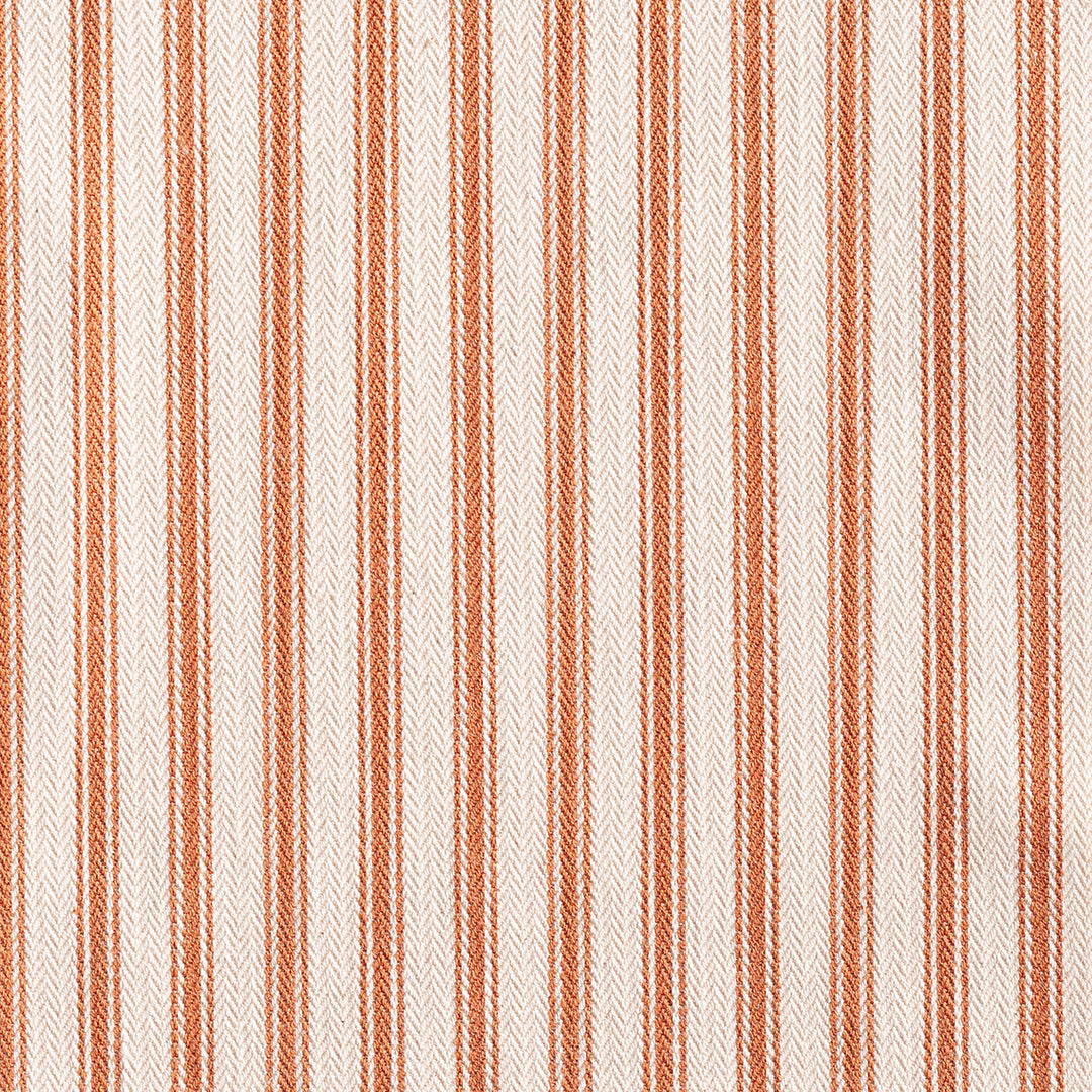 Burnt terracotta and cream vertical ticking stripes with fine chevron weave texture