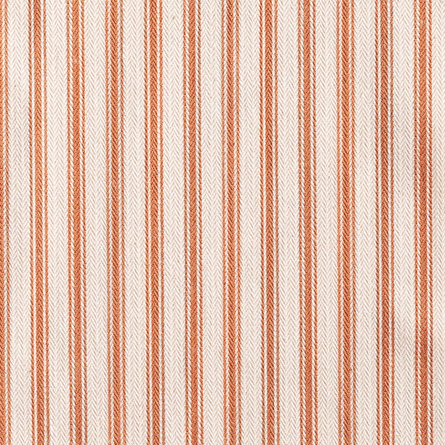 Burnt terracotta and cream vertical ticking stripes with fine chevron weave texture