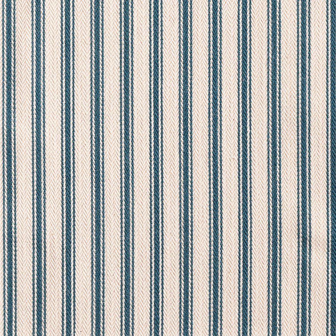 Forest teal and ivory narrow ticking stripes with a softly textured woven surface