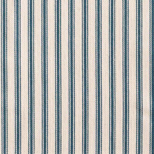 Forest teal and ivory narrow ticking stripes with a softly textured woven surface