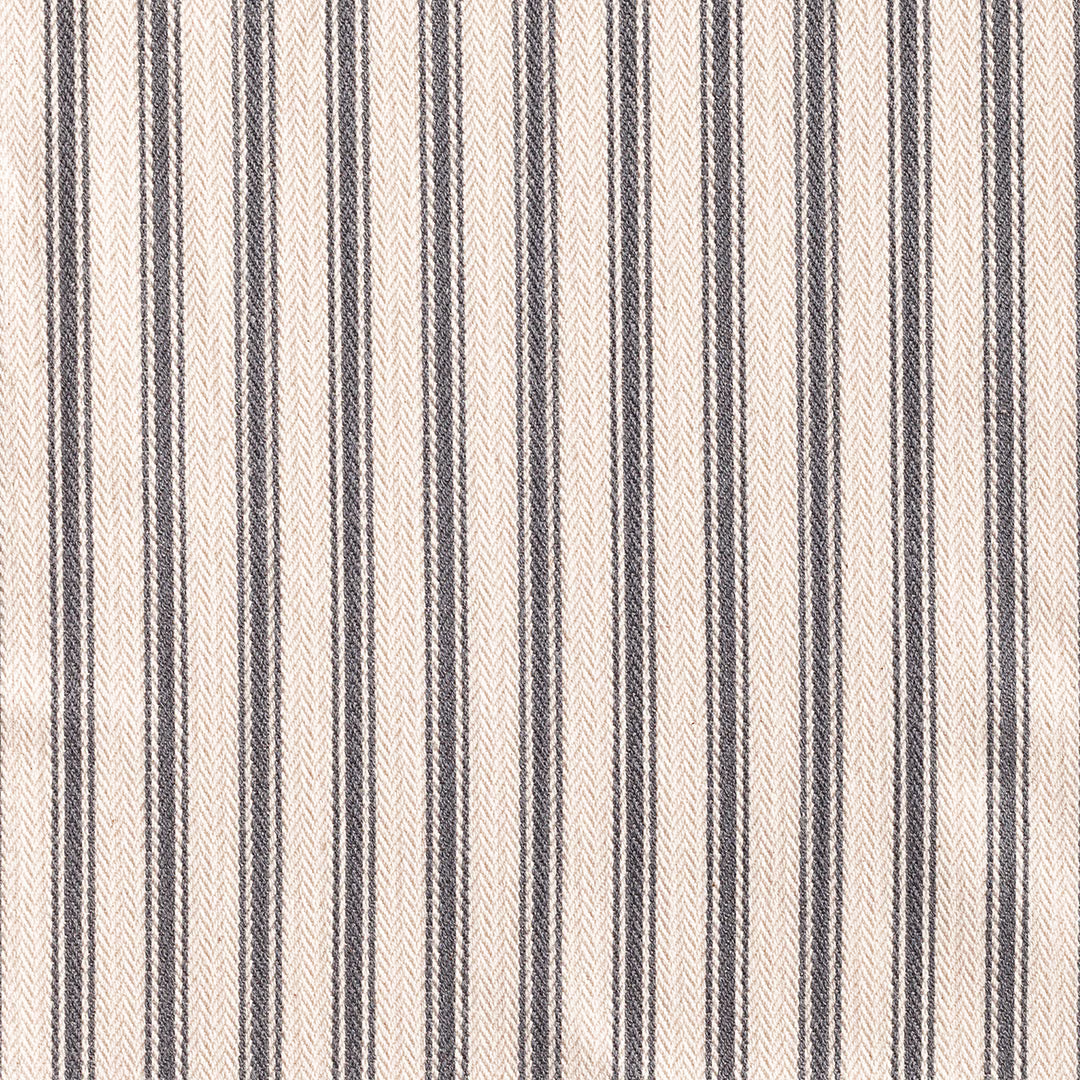 Soft grey and ivory vertical ticking stripes with a close woven texture