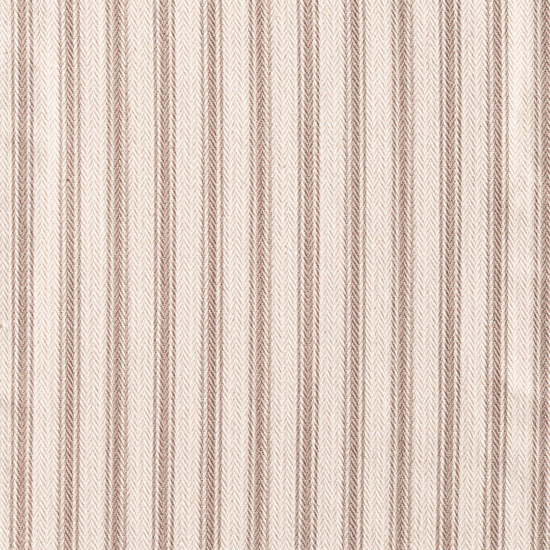 Ivory woven ticking with narrow muted herb herringbone stripes and fine texture