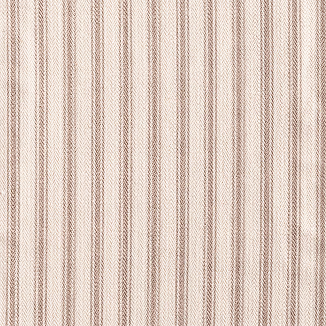 Ivory woven ticking with narrow muted herb herringbone stripes and fine texture