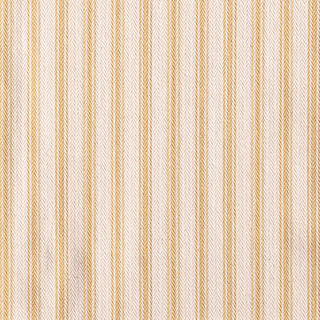 Warm ochre and ivory vertical ticking with tiny herringbone chevrons