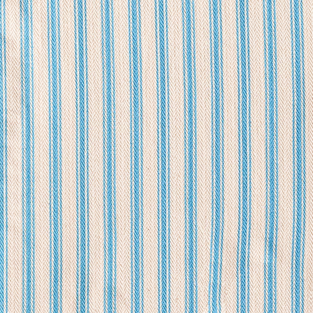 Cool Pacific-blue and cream ticking stripes with fine herringbone woven texture