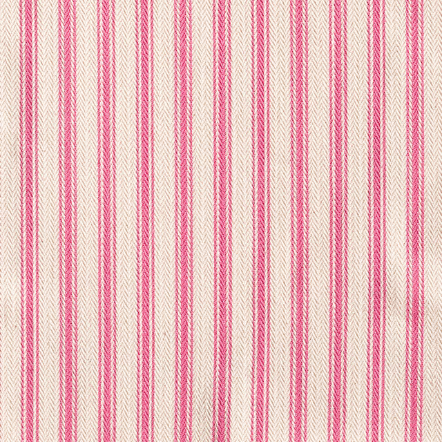 Cream textile with narrow rose-pink vertical ticking stripes and visible herringbone texture