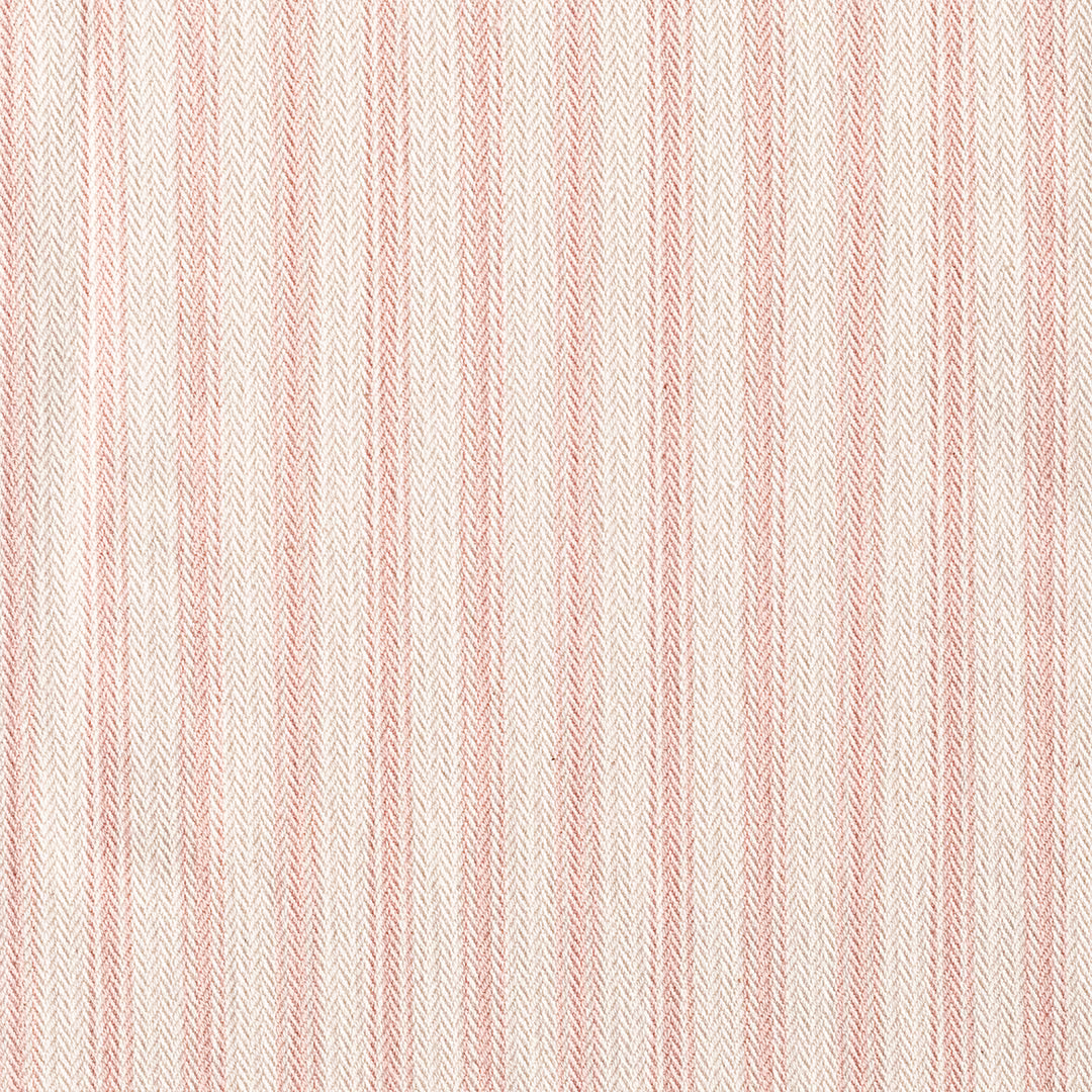 Pale blush pink and ivory woven ticking with fine vertical chevrons