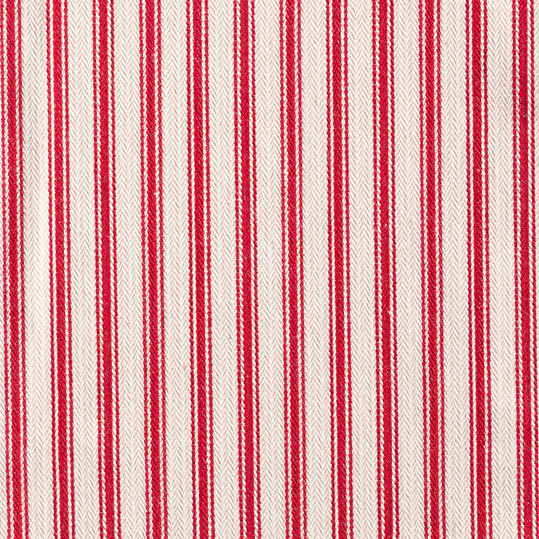Warm red and cream vertical ticking stripes with a tactile chevron weave