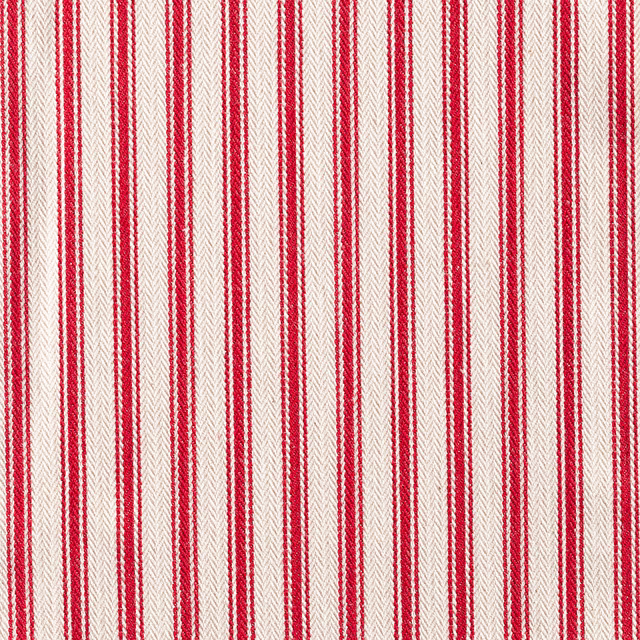 Warm red and cream vertical ticking stripes with a tactile chevron weave