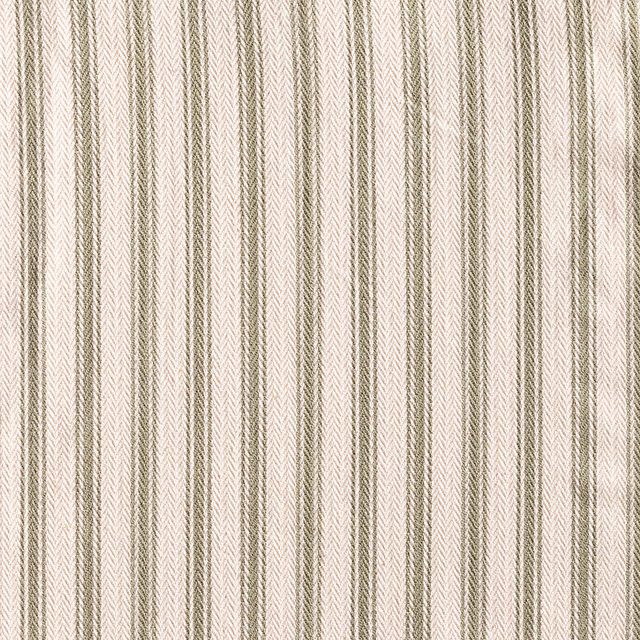 Cream and muted taupe ticking with fine vertical chevron-woven stripes