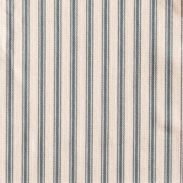 Muted teal and ivory vertical ticking stripes with a fine herringbone weave
