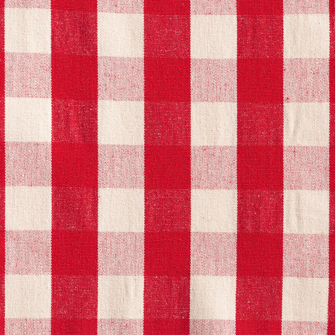 Warm red and ivory oversized check with a visible woven texture