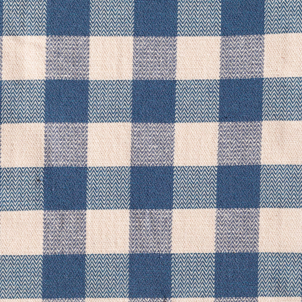 Deep blue, blue-grey and cream checks with alternating zigzag-woven squares