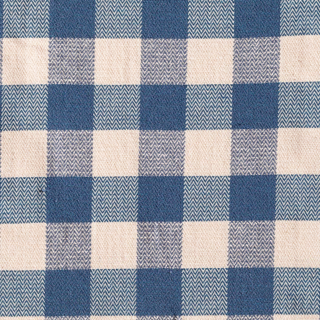 Deep blue, blue-grey and cream checks with alternating zigzag-woven squares