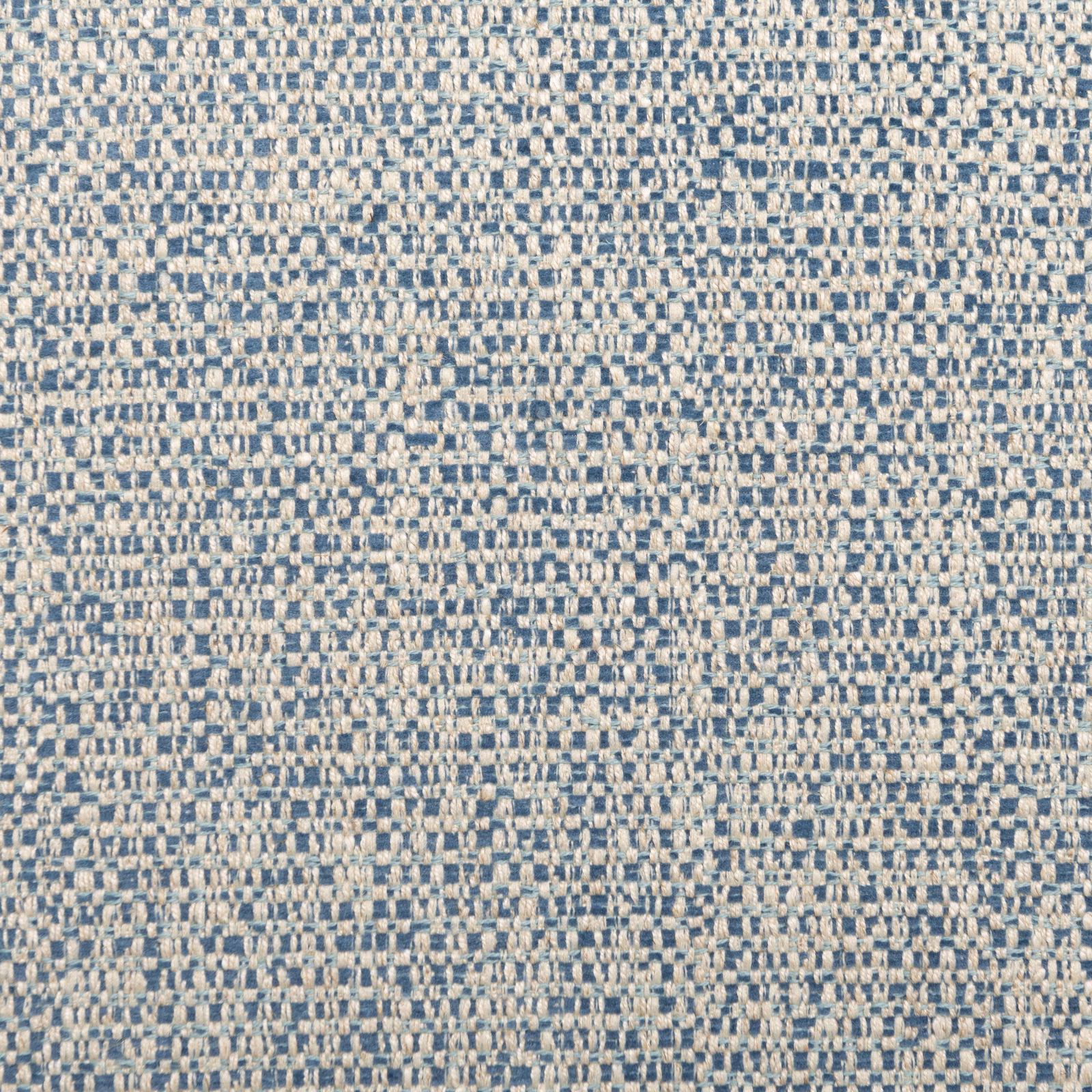 Close-up of muted cornflower blue and cream small-scale textured weave
