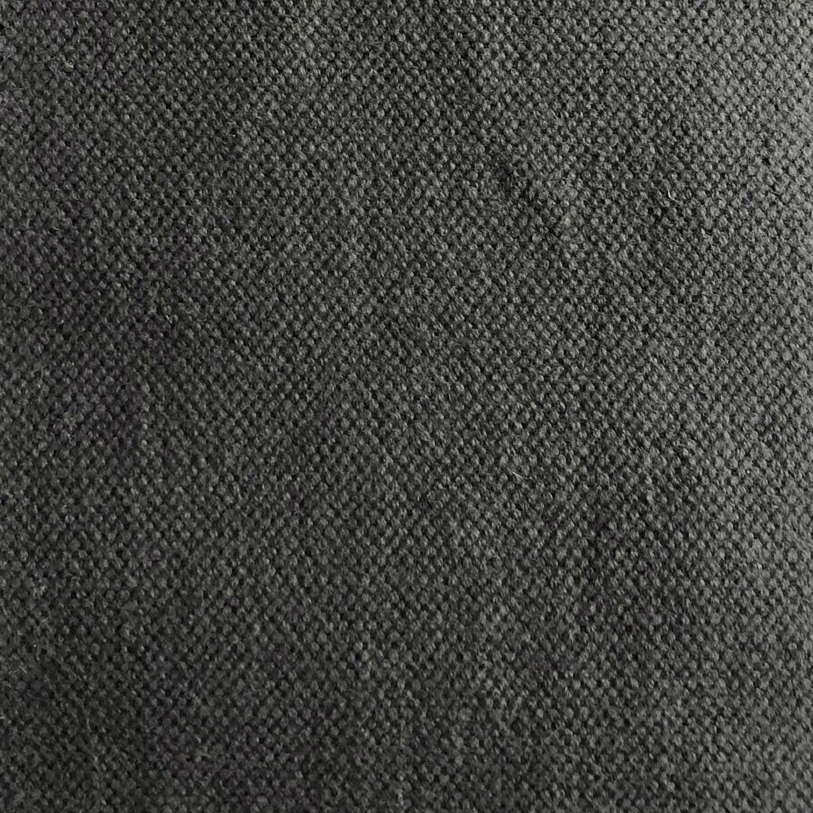Close-textured charcoal grey weave with black flecks and subtle diagonal grain