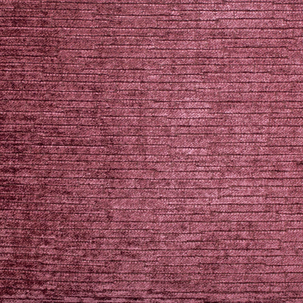 Muted berry-mauve chenille with fine horizontal slubs and darker tonal striations