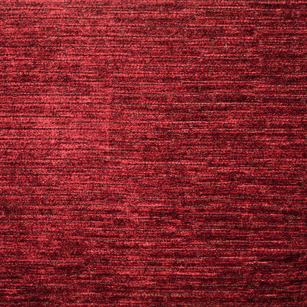 Deep burgundy chenille swatch with dense, irregular horizontal slub texture