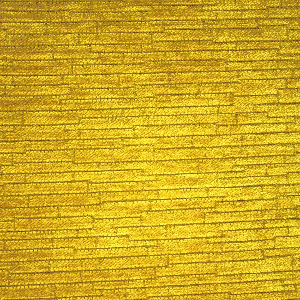 Mustard-gold chenille swatch with irregular horizontal lines and softly napped texture
