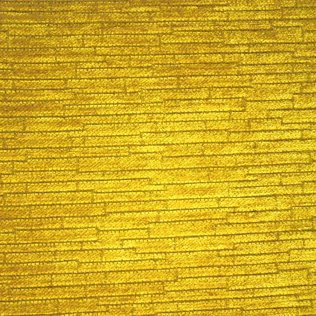 Mustard-gold chenille swatch with irregular horizontal lines and softly napped texture
