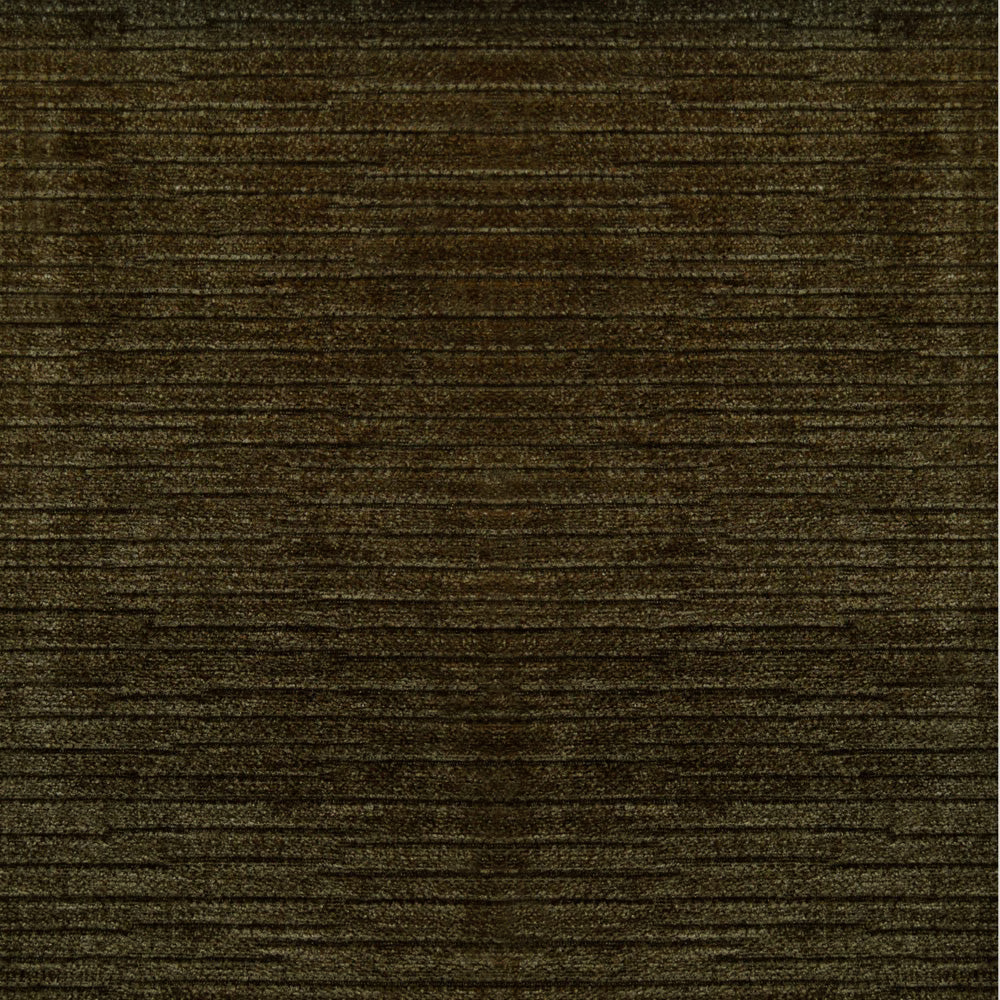 Dark olive-brown chenille with dense, irregular horizontal ribs and charcoal depth