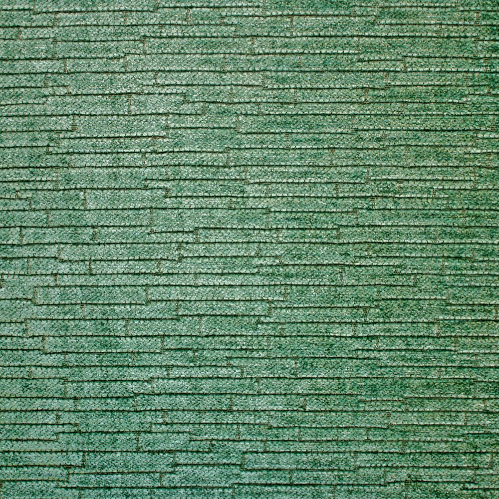 Muted moss-green chenille with broken horizontal lines and a softly nubby surface