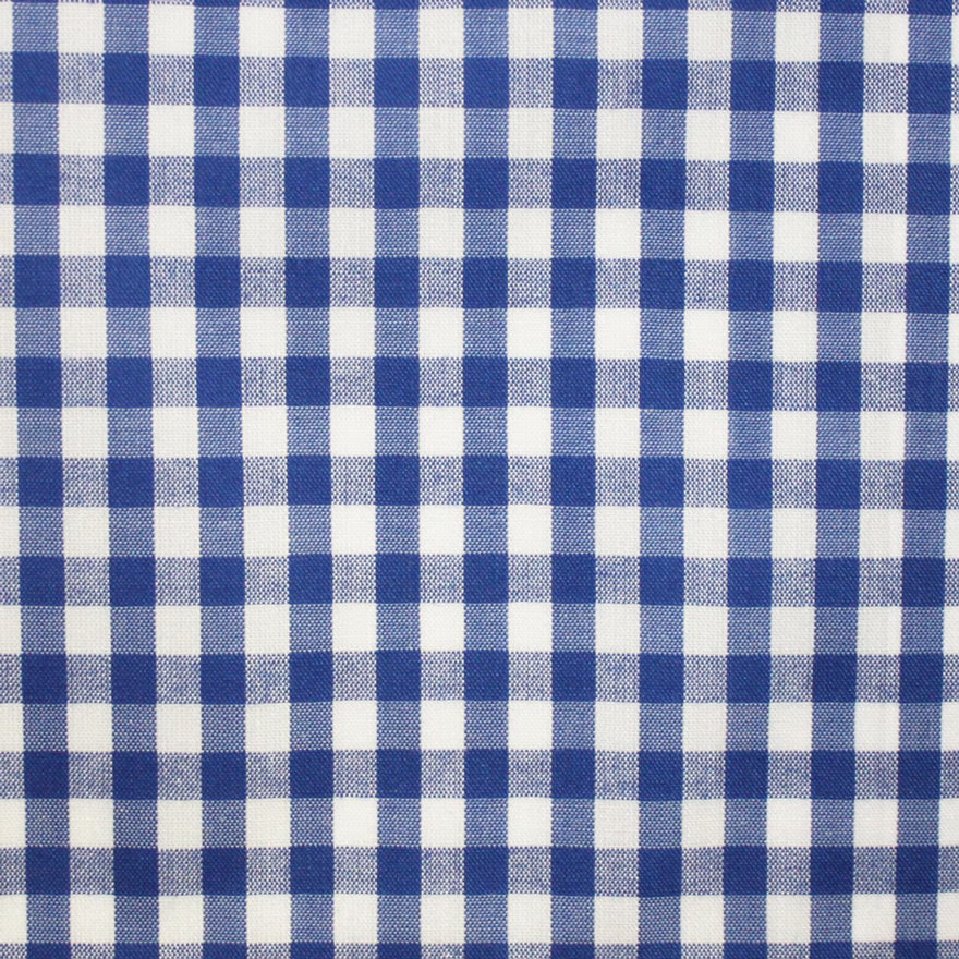 Close-up of cool blue and ivory woven check with softly textured yarns